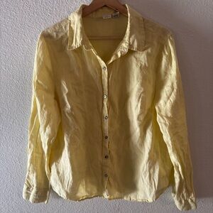 Joie 100% Linen Casual Button Down Shirt with pearl buttons Size L Butter Yellow
